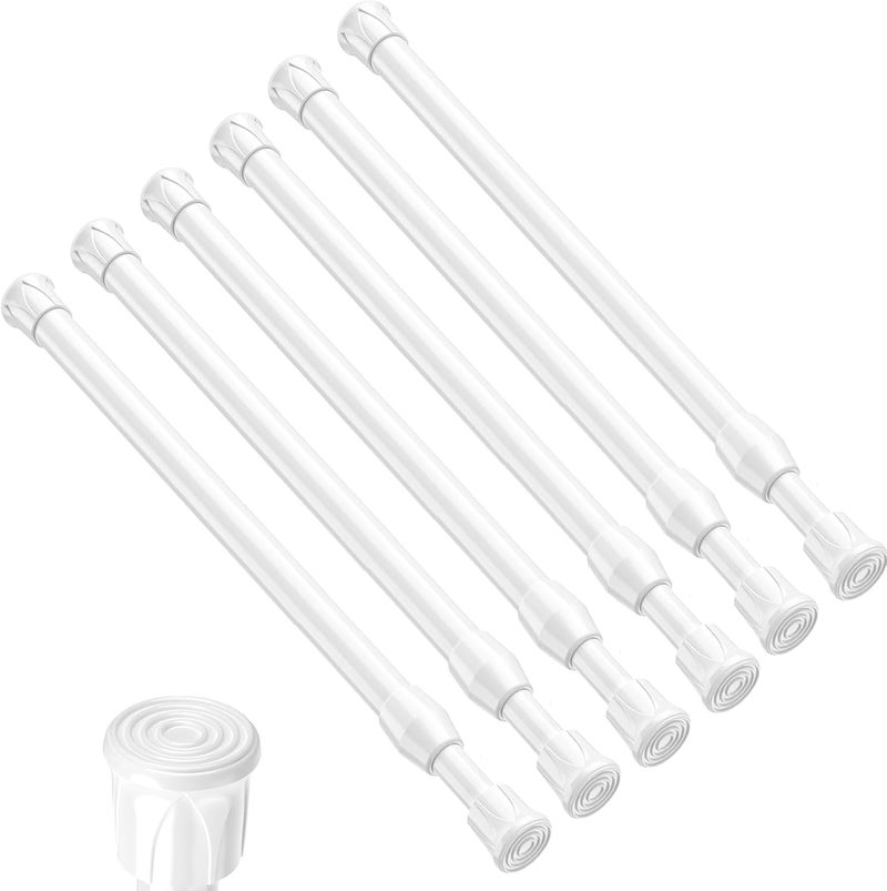 ZipGlo Tension Curtain Rod 17-28 inch Small Tension Rods White Adjustable Spring Tension Curtain Rods 6PCS Mini Curtain Rod Short for Cupboard Closet Rod Kitchen Drawers No Drill Cupboard Cabinets - Image 1